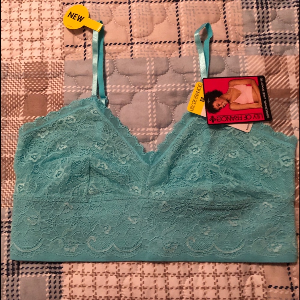 Lily of France bralette - soft turquoise lace- Med